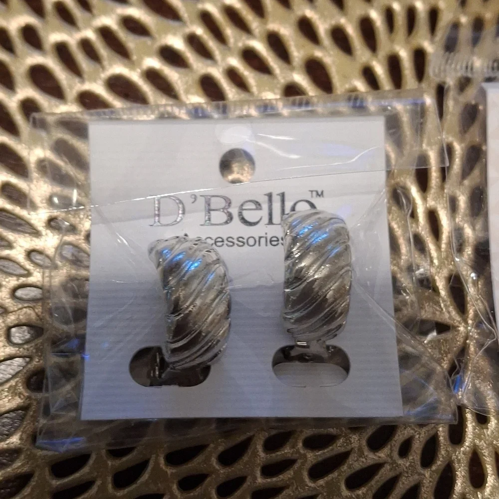 D' Bello Silver and Gold Clip-On Earrings Set